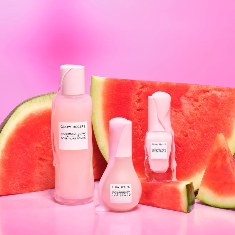 Glow Recipe Glass Skin Toner Bundle, Watermelon Glow PHA + BHA Pore-Tight Toner, Niacinamide Dew Drops, Pink Juice Moisturizer, Exfoliating, Hydrating Skincare Bundle