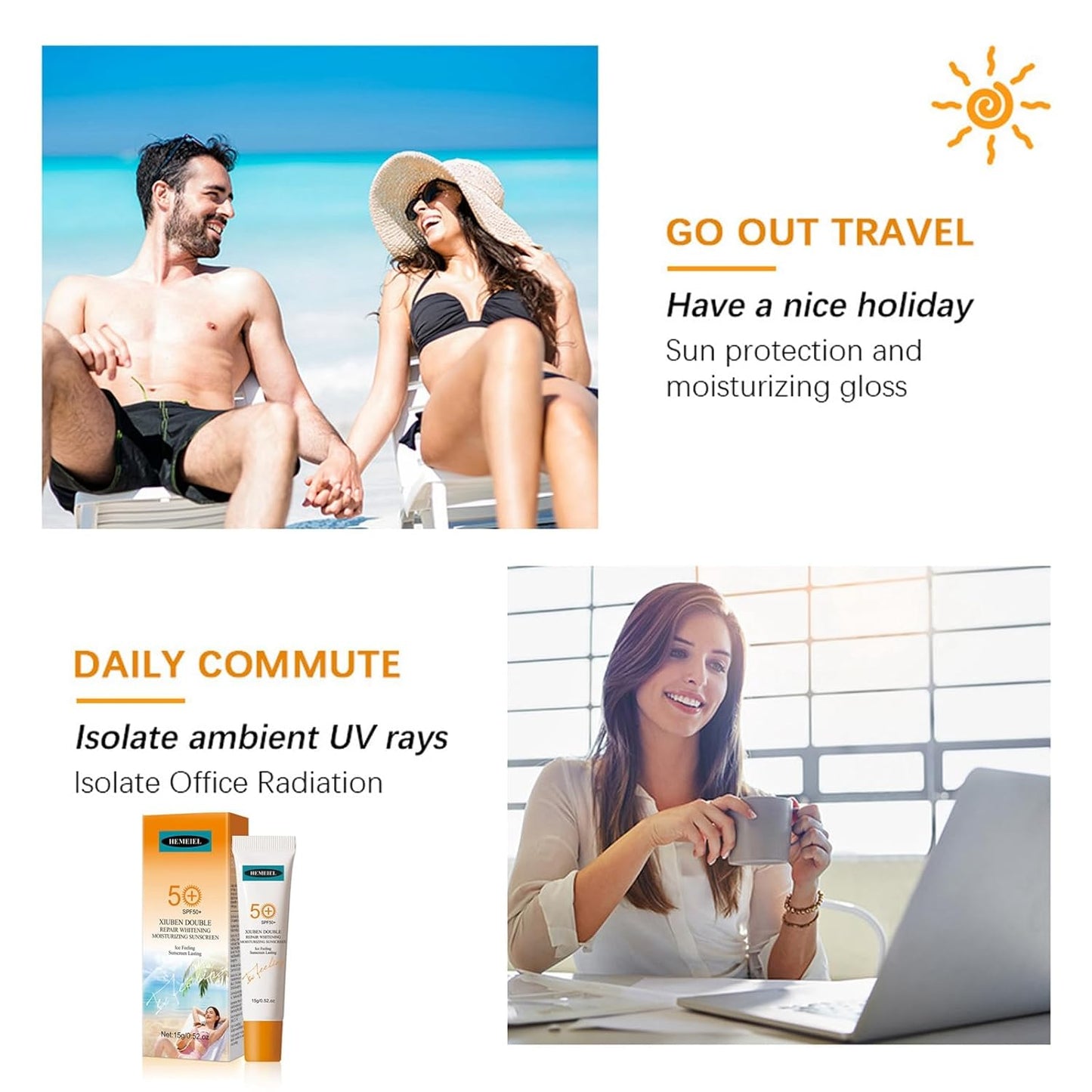 Face Sunscreen, Sunscreen for Face, Sunscreen SPF 50, Facial Sunscreen Clear Face Primer Improve Dullness, Travel Size Sunscreen, Oil Free Sunscreen for Women, All-Day Lasting - 15G