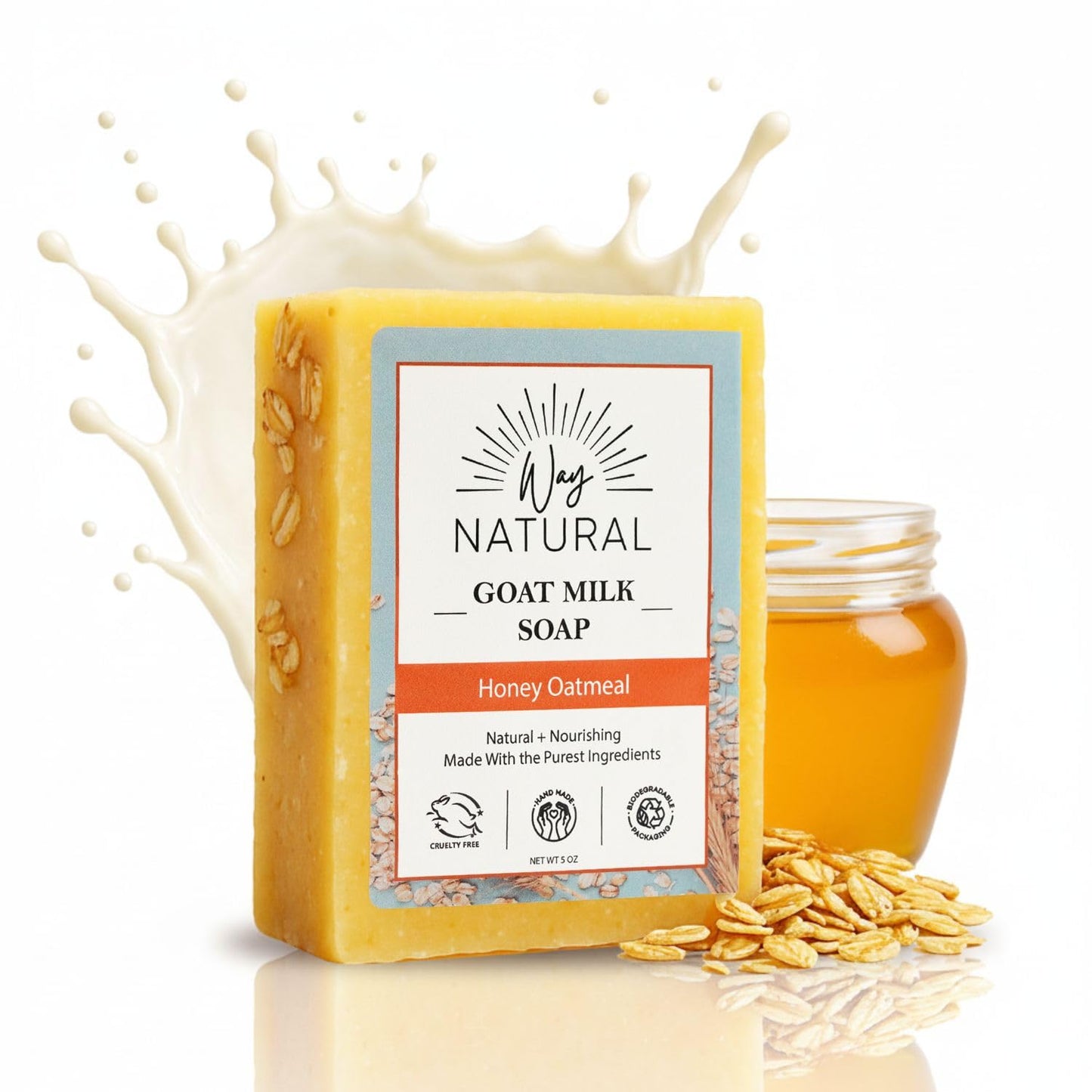 Honey Oatmeal Soap Bar - Goat Milk Soap for Men, Women & Kids - Natural, Handmade W/Real Milk - Dry, Sensitive Skin, Hands/Body - Premium, Gentle, No Dyes - (1, Large, 5Oz)